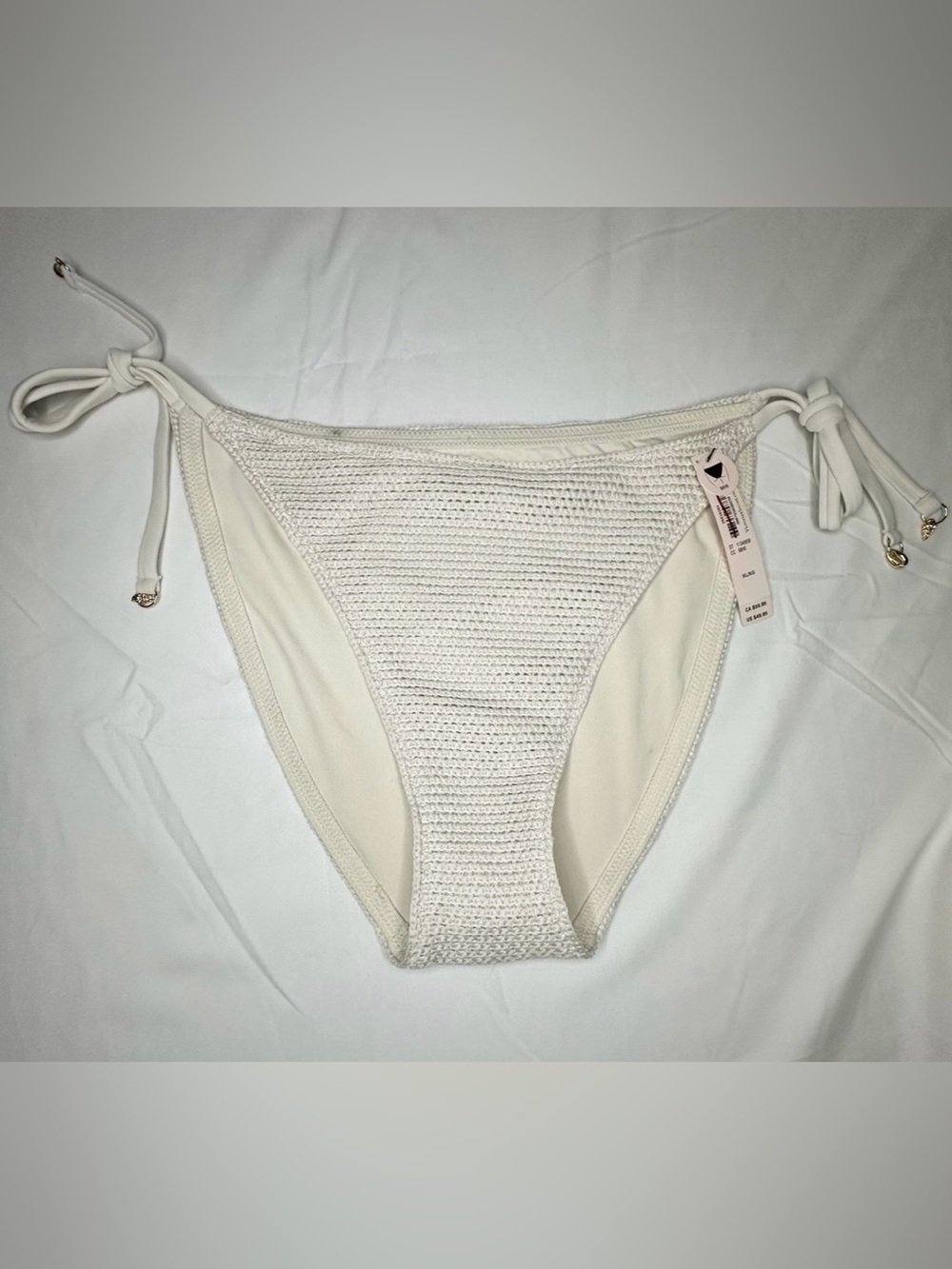 XL Victoria's Secret Cream Crochet Side Tie Bikini Bottom With Charms